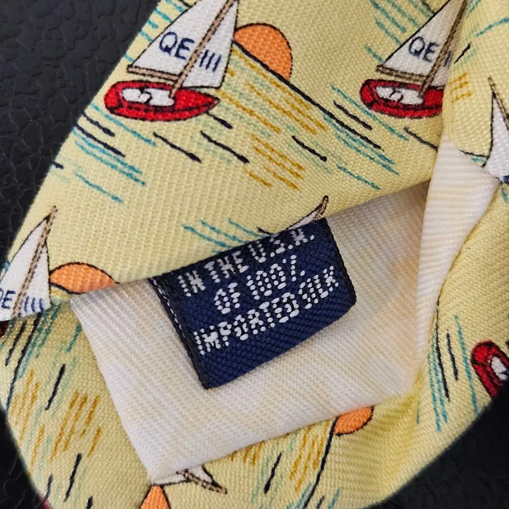 Vineyard Vines x Van Eck‎ Global Yellow Tie Sailboat Print Men's Silk Necktie